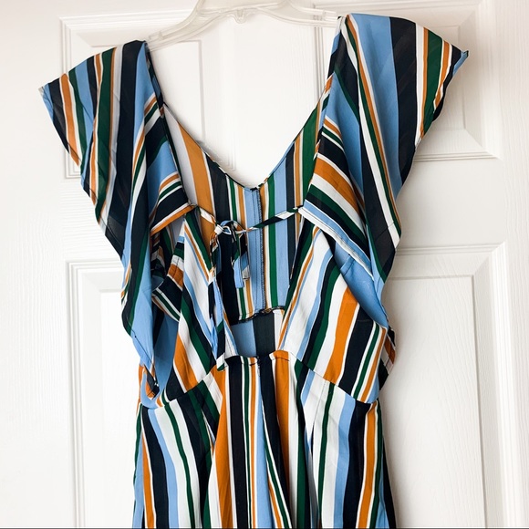 Multicolored blue striped women’s summer jumpsuit - Picture 5 of 7